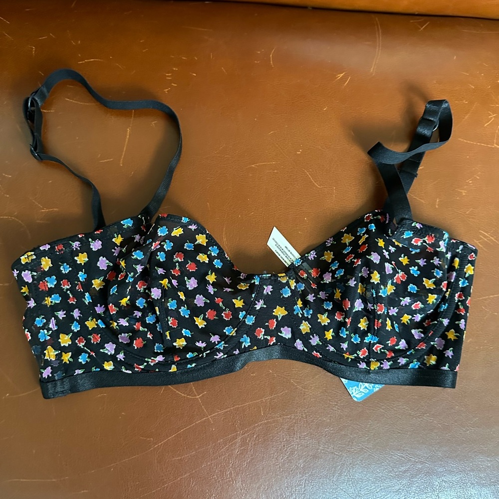 NWT Free People Intimates black floral bra 32D